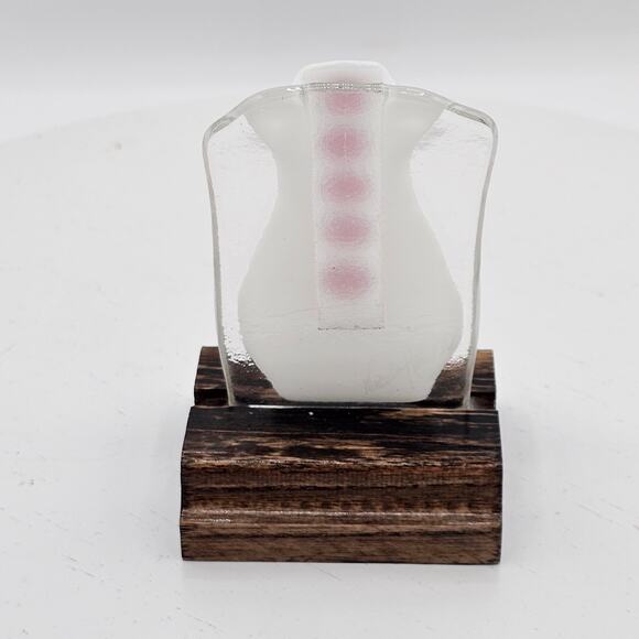 Fused Glass Miniature Bud Vase on Wooden Stand - Adorable Button Design - Picture 4 of 6